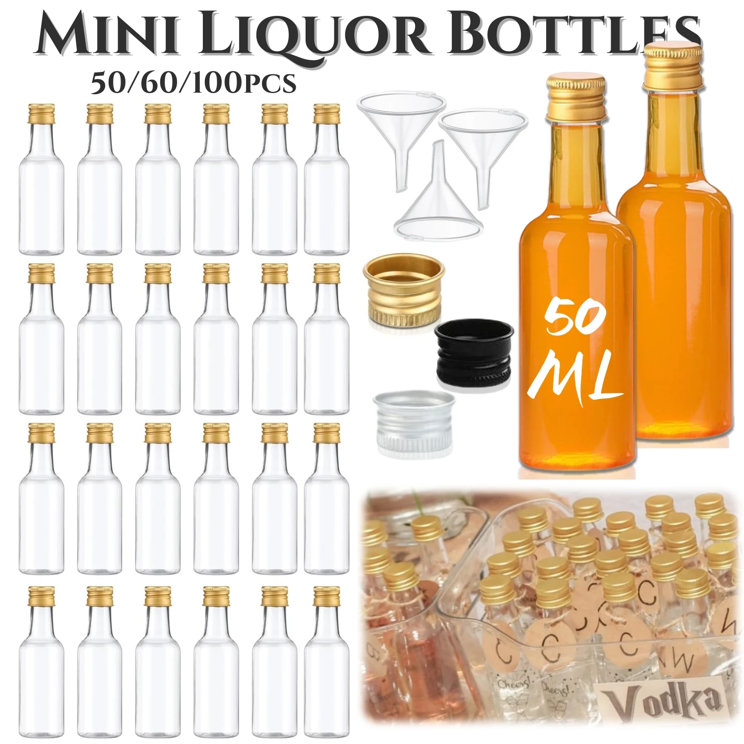 Wedding Alcohol Supply - 50-100 szt. Mini butelki na alkohol
