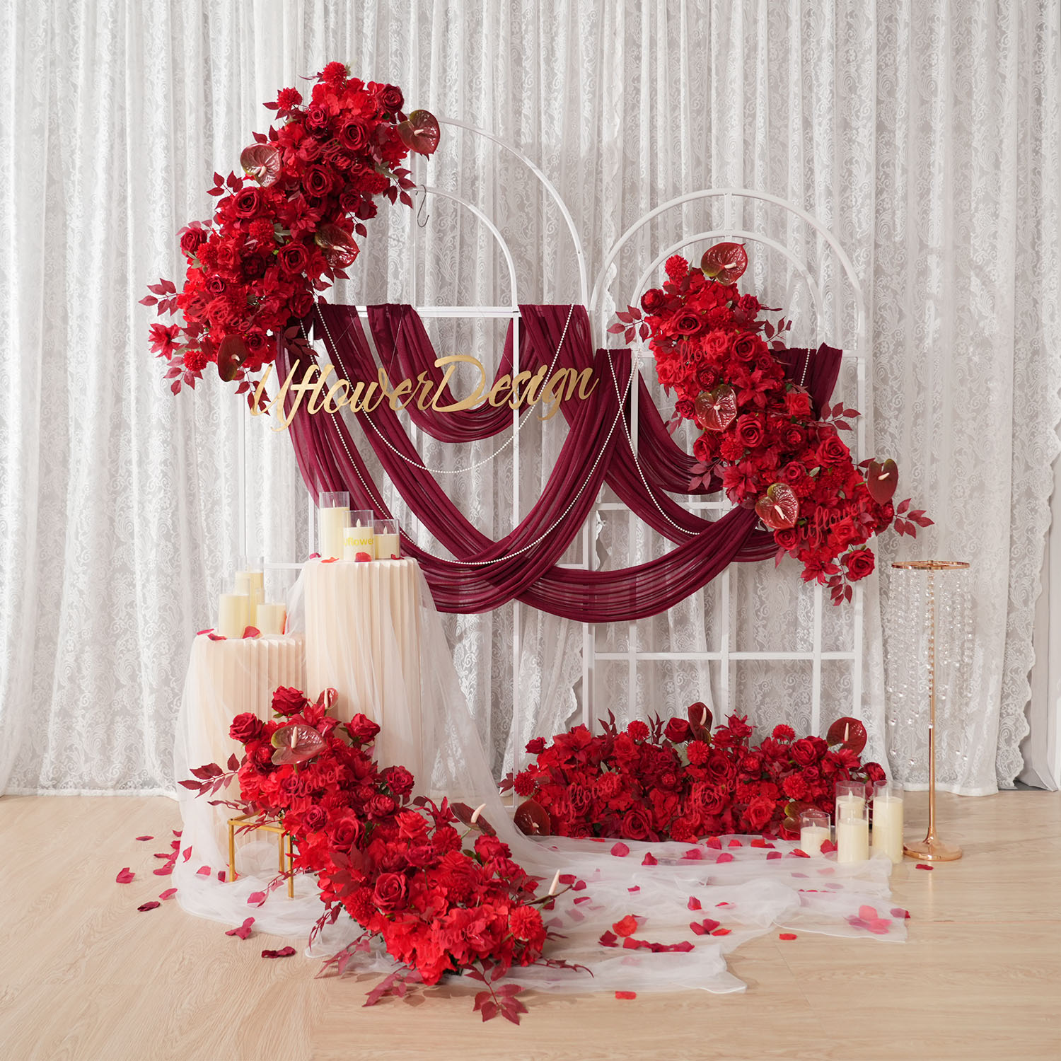 Wedding Arch Flower - Uflower Czerwona Rządka Kwiatów Dekoracja Łuku