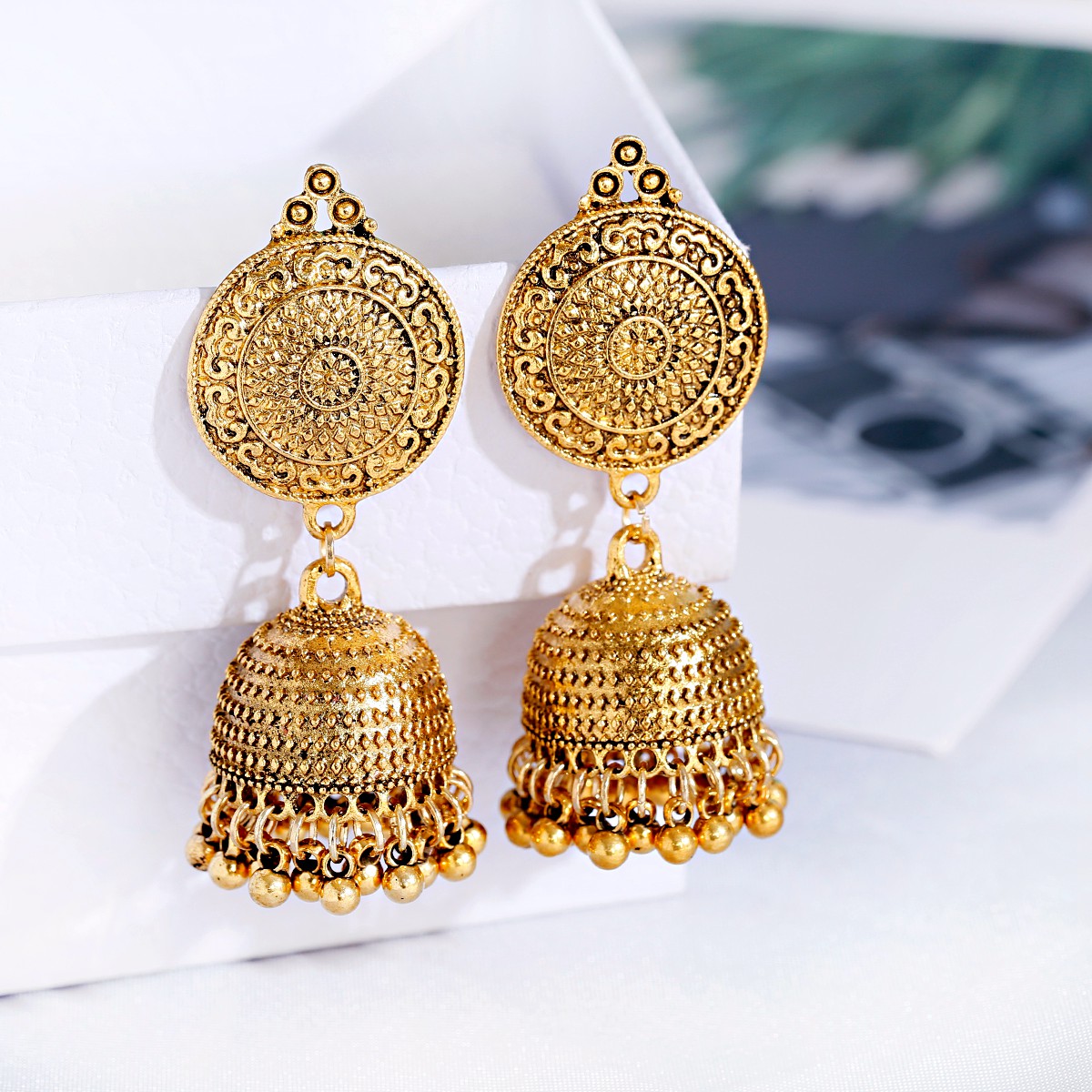 Indian Wedding Supply - Vintage etniczny złoty kolor kolczyki Jhumka
